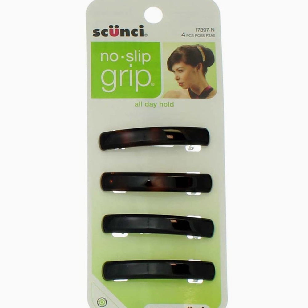 NWT Scruni Black & Brown Resin NoN Slip 4 PC Hair Clips Mini Barrettes